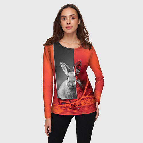 Женский лонгслив Хмурый кролик / 3D-принт – фото 3