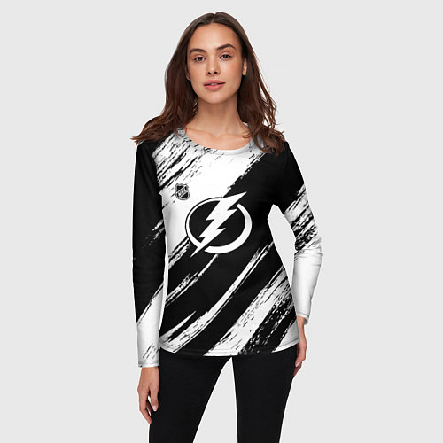 Женский лонгслив Тампа Бэй Лайтнинг - черная краска / 3D-принт – фото 3