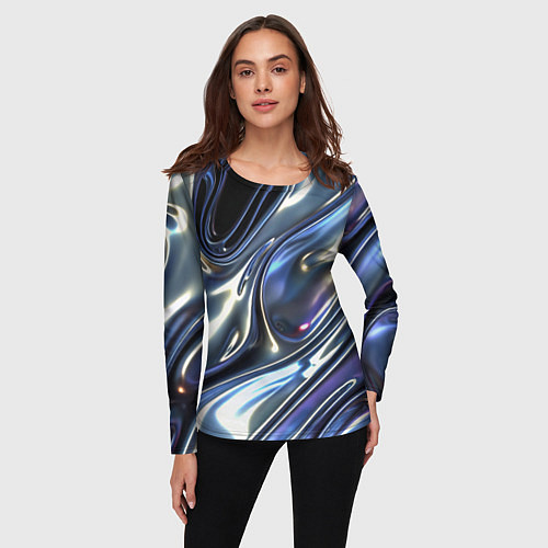 Женский лонгслив Серебро жидкий металл / 3D-принт – фото 3