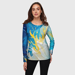 Лонгслив женский Масляные краски, брызги, желтые белые синие цвета, цвет: 3D-принт — фото 2