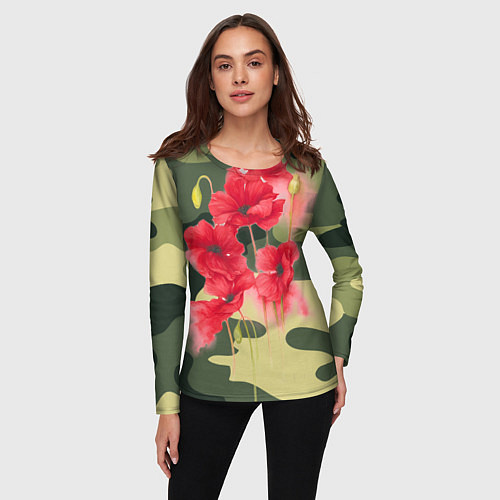 Женский лонгслив Камуфляж с маками / 3D-принт – фото 3