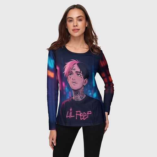 Женский лонгслив LiL Peep - Неоновый аниме арт / 3D-принт – фото 3