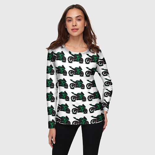 Женский лонгслив Motorbike dark green / 3D-принт – фото 3
