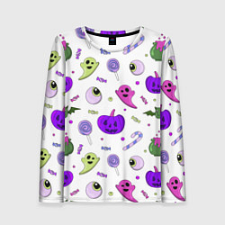 Лонгслив женский Halloween purple pumpkin pattern, цвет: 3D-принт