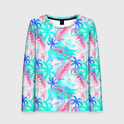 Лонгслив женский Palm blue light blue, цвет: 3D-принт
