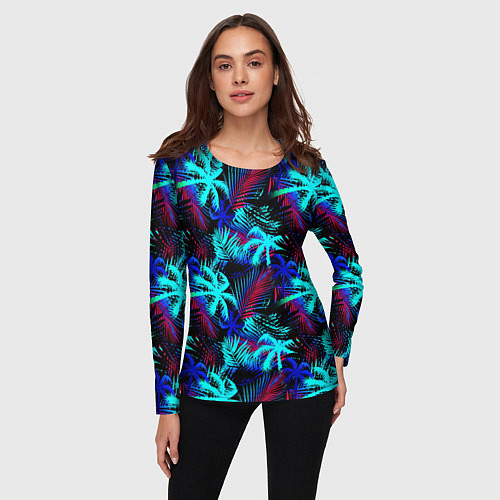 Женский лонгслив Palm blue light blue / 3D-принт – фото 3