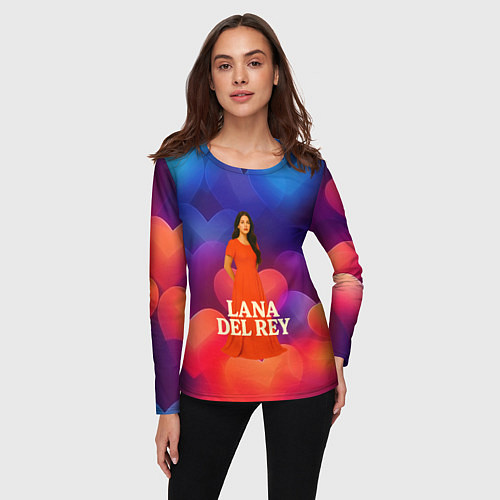 Женский лонгслив Lana Del Rey на фоне сердечек / 3D-принт – фото 3