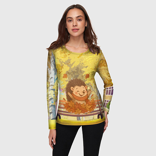 Женский лонгслив Ежик в осенних листьях / 3D-принт – фото 3
