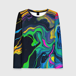 Лонгслив женский Разводы и переливы разноцветной краски, цвет: 3D-принт