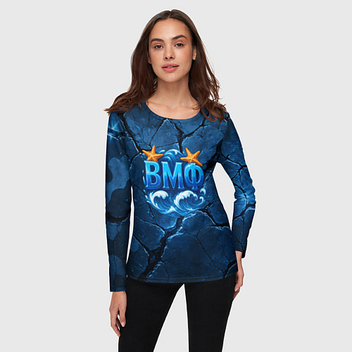 Женский лонгслив ВМФ значок с волнами / 3D-принт – фото 3