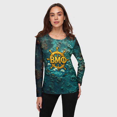 Женский лонгслив Штурвал ВМФ на морском дне / 3D-принт – фото 3
