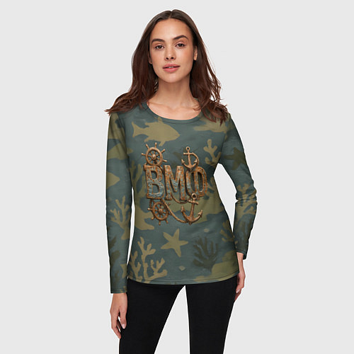 Женский лонгслив ВМФ старые буквы / 3D-принт – фото 3