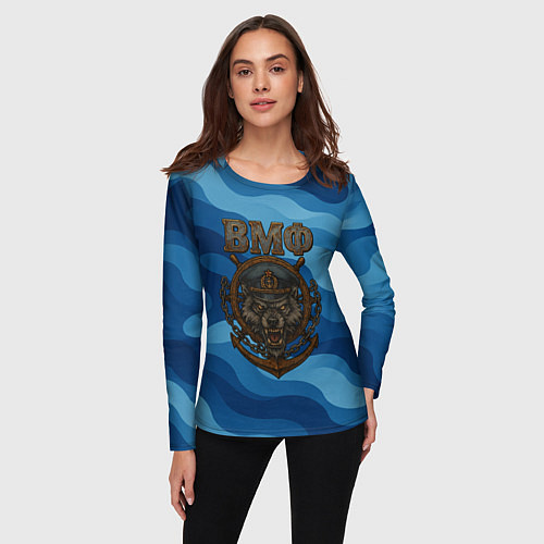 Женский лонгслив ВМФ агрессивный русский волк / 3D-принт – фото 3
