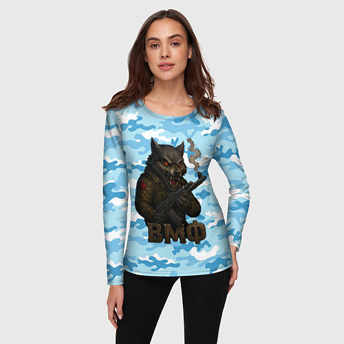 Женский лонгслив Волк с красными глазами ВМФ / 3D-принт – фото 3