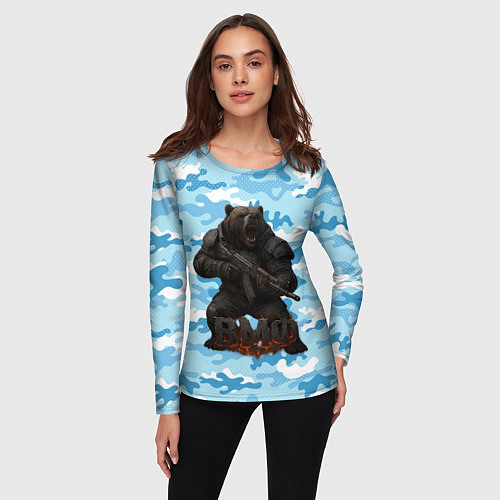 Женский лонгслив ВМФ злой медведь с автоматом / 3D-принт – фото 3