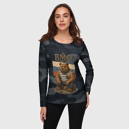 Женский лонгслив ВМФ русский медведь / 3D-принт – фото 3