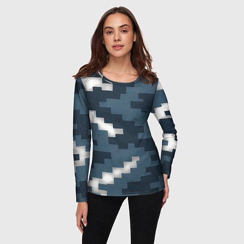 Женский лонгслив Пиксельная текстура камуфляж / 3D-принт – фото 3