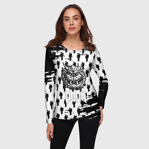 Женский лонгслив Doom паттерн пипл краски / 3D-принт – фото 3
