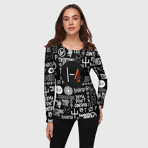 Женский лонгслив Twenty one pilots rock logo / 3D-принт – фото 3
