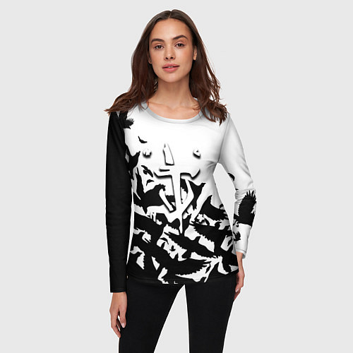 Женский лонгслив Doom black crow logo / 3D-принт – фото 3