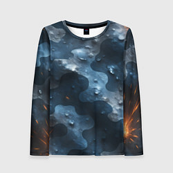 Лонгслив женский Синий камуфляж с каплями, цвет: 3D-принт