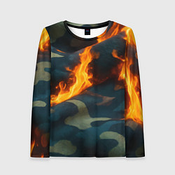 Женский лонгслив Огонь на камуфляжной ткани