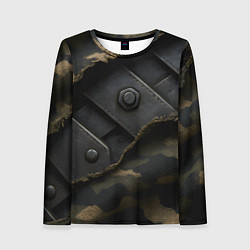 Лонгслив женский Порванная камуфляжная ткань с металлом, цвет: 3D-принт
