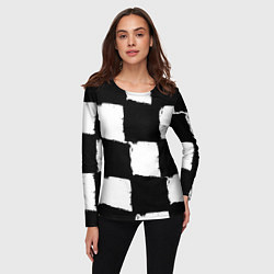 Лонгслив женский Черные квадраты в виде шахматной доски, цвет: 3D-принт — фото 2