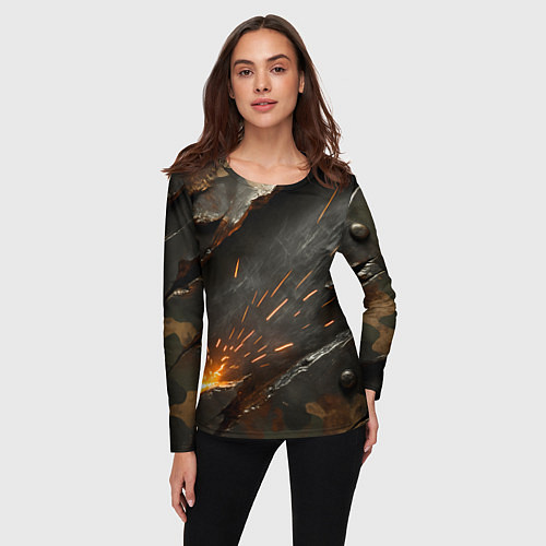 Женский лонгслив Искры метала под камуфляжем / 3D-принт – фото 3