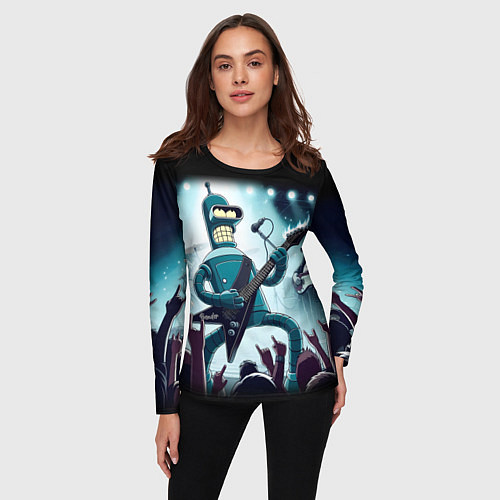 Женский лонгслив Гитарист Бендер из рок группы Футурамы / 3D-принт – фото 3