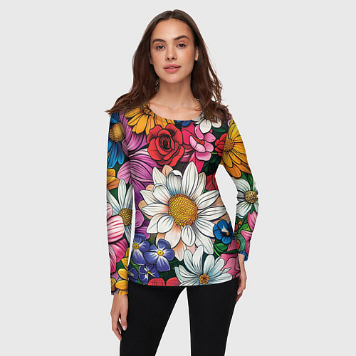 Женский лонгслив Крупные цветы / 3D-принт – фото 3