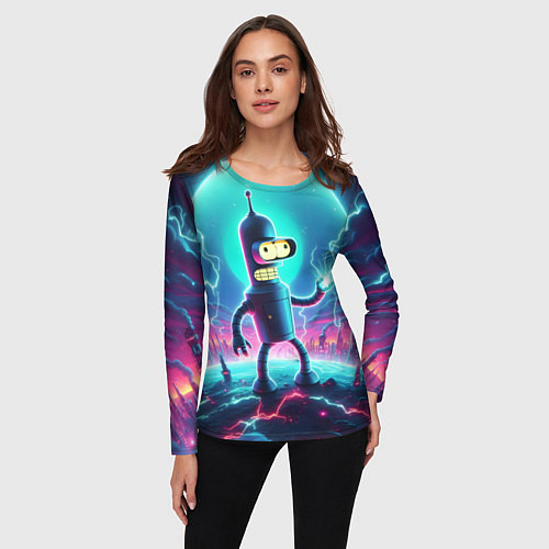 Женский лонгслив Робот-сгибальщик Бендер пропускает через себя молн / 3D-принт – фото 3