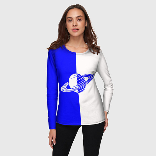 Женский лонгслив Сатурн сине-белый / 3D-принт – фото 3
