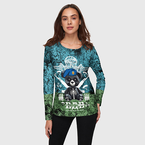 Женский лонгслив Медведь десантник на фоне флага ВДВ / 3D-принт – фото 3