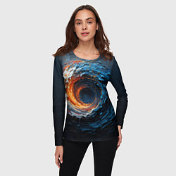Лонгслив женский Краска синяя и оранжевая в форме вихря, цвет: 3D-принт — фото 2