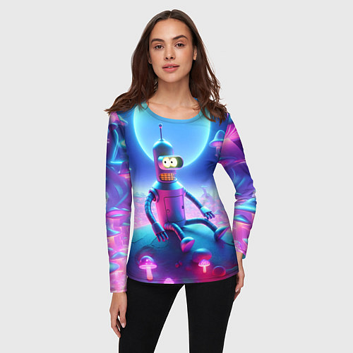 Женский лонгслив Bender bending robot on the amazing neon mushroom / 3D-принт – фото 3
