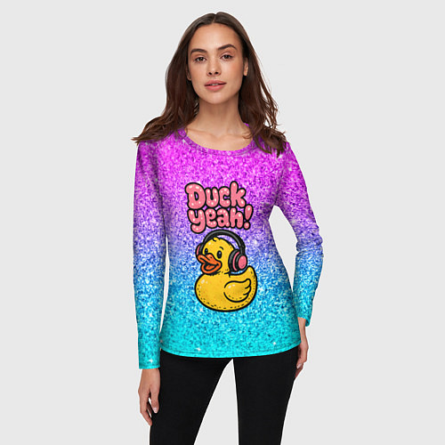 Женский лонгслив Duck yeah - утка в наушниках / 3D-принт – фото 3