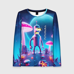 Лонгслив женский Робот-сгибальщик Бендер и неоновые грибы, цвет: 3D-принт