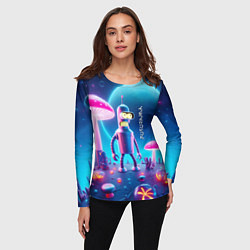 Лонгслив женский Робот-сгибальщик Бендер и неоновые грибы, цвет: 3D-принт — фото 2