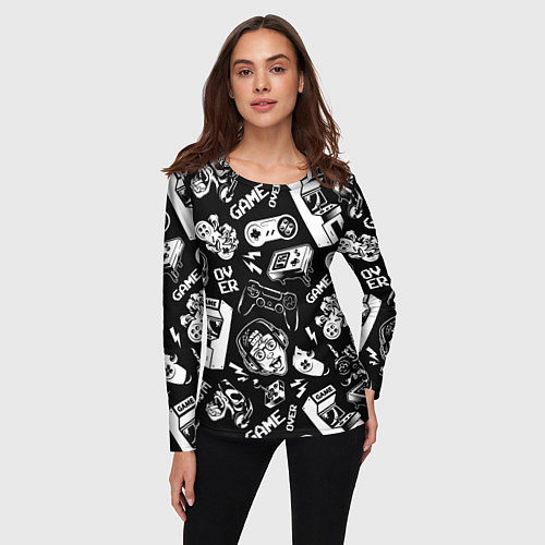 Женский лонгслив Retro gamer pattern / 3D-принт – фото 3