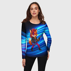 Лонгслив женский Лиса в косухе и гитарой - рок звезда, цвет: 3D-принт — фото 2