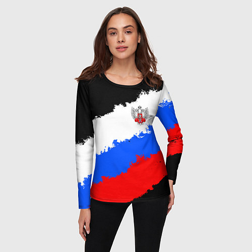 Женский лонгслив Федерация бокса России - триколор / 3D-принт – фото 3