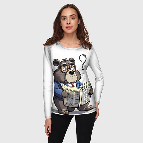 Женский лонгслив Бобр - интеллигент с газетой / 3D-принт – фото 3
