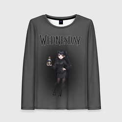 Лонгслив женский Уэнсдей стоит и держит пузырек яда, цвет: 3D-принт