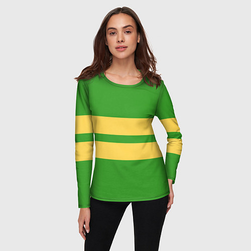 Женский лонгслив Фриск андертейл - полоски на зеленом / 3D-принт – фото 3