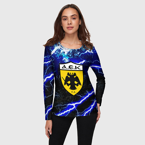 Женский лонгслив AEK голубой шторм молнии / 3D-принт – фото 3