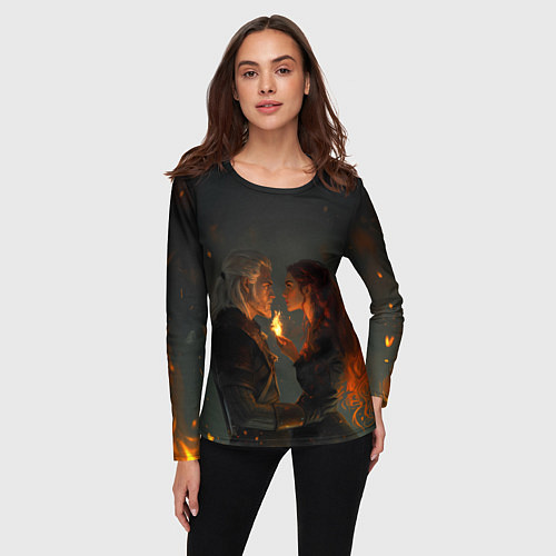 Женский лонгслив Ведьмак и огненная Трисс / 3D-принт – фото 3