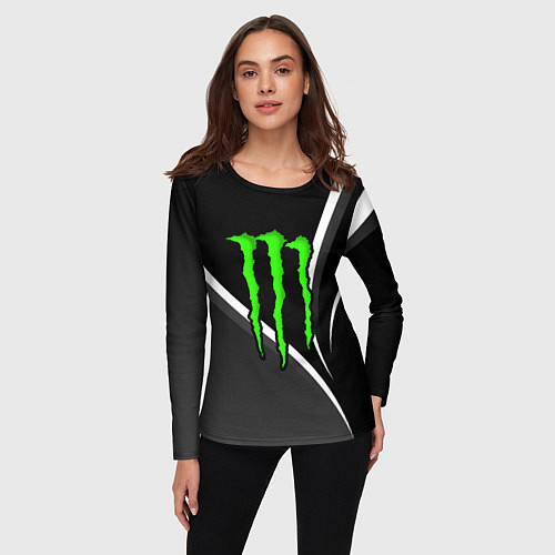 Женский лонгслив Monster energy - monochrome / 3D-принт – фото 3