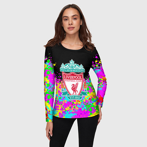 Женский лонгслив Ливерпуль неоновые краски текстура / 3D-принт – фото 3