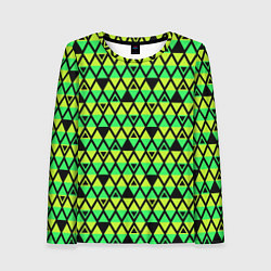 Лонгслив женский Зеленые треугольники на черном, цвет: 3D-принт